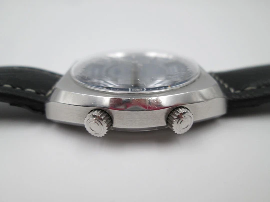 Certina alarm wristwatch. Steel. Automatic. 1970's. Date. Square case