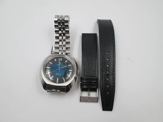 Certina DS-2 Turtle. Stainless steel. Manual wind. Blue dial. Bracelet & strap