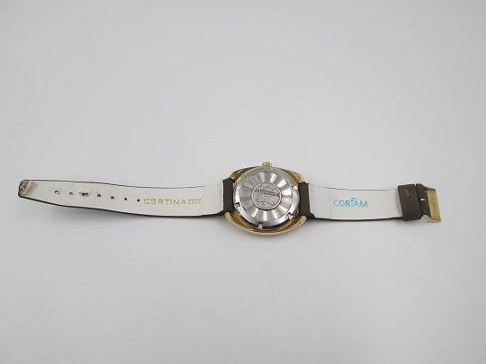 Certina DS-2 Turtle. Steel and gold plated. Automatic. Iridiscent dial. Calendar. 1970's