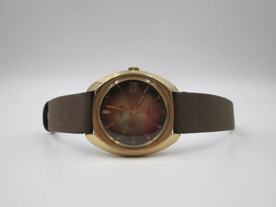 Certina DS-2 Turtle. Steel and gold plated. Automatic. Iridiscent dial. Calendar. 1970's