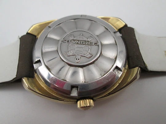Certina DS-2 Turtle. Steel and gold plated. Automatic. Iridiscent dial. Calendar. 1970's