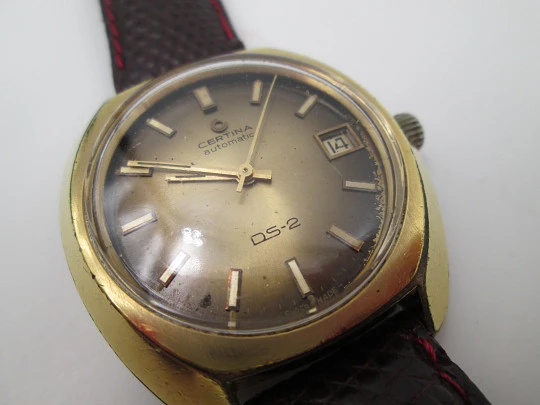 Certina DS-2 Turtle. Steel & gold plated. Automatic. Strap. Calendar. 1970's