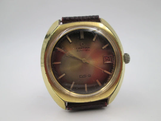 Certina DS-2 Turtle. Steel & gold plated. Automatic. Strap. Calendar. 1970's