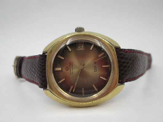 Certina DS-2 Turtle. Steel & gold plated. Automatic. Strap. Calendar. 1970's