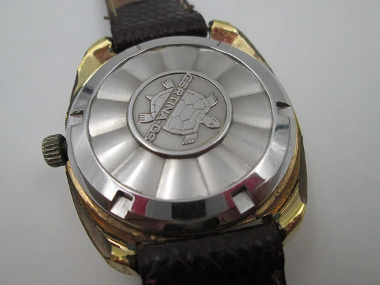 Certina DS-2 Turtle. Steel & gold plated. Automatic. Strap. Calendar. 1970's