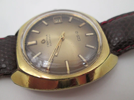 Certina DS-2 Turtle. Steel & gold plated. Automatic. Strap. Calendar. 1970's