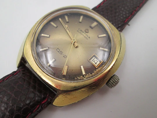 Certina DS-2 Turtle. Steel & gold plated. Automatic. Strap. Calendar. 1970's