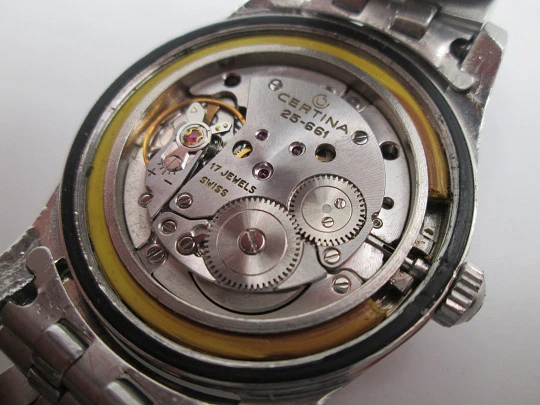 Certina DS. Acero inoxidable. Cuerda manual. Calendario. Brazalete. Dial dorado. 1960