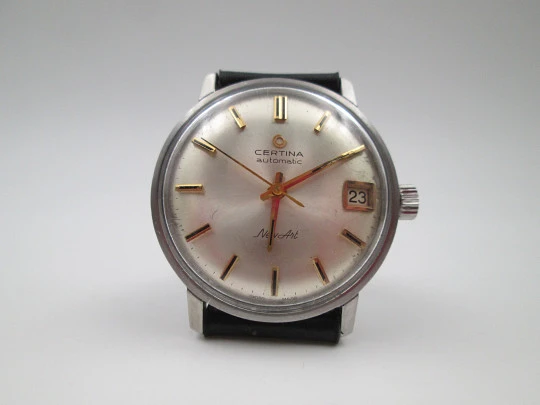 Certina New Art. Stainless steel. Automatic. Calendar. Strap. 1960's