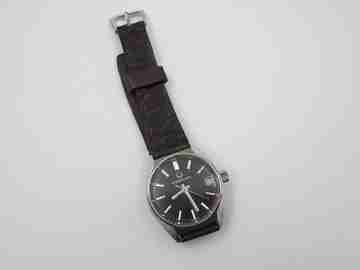 Certina. Acero inoxidable. Automático. Dial negro. Calendario. Correa. 1970