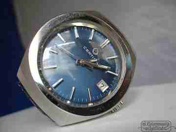 Certina. Acero inoxidable. Esfera azul. Cuerda manual. Fecha