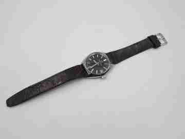 Certina. Stainless steel. Automatic. Calendar. Black dial. Strap. Swiss. 1970's