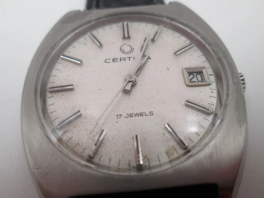 Certina. Stainless steel. Manual wind. Grey sphere. Calendar (date). Swiss. 1970's