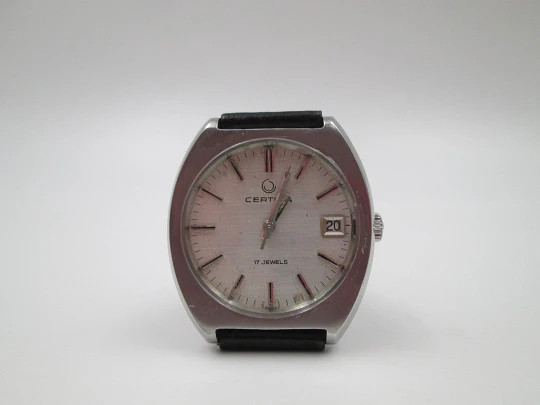 Certina. Stainless steel. Manual wind. Grey sphere. Calendar (date). Swiss. 1970's