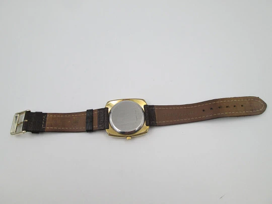 Certina. Steel & gold plated. Square case. Manual wind. Grey dial Strap. 1960's