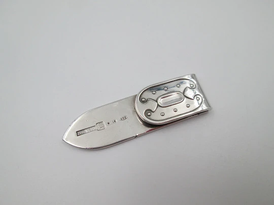 CESA 1882 money clip. Sterling silver (925). Ornate emblem on front. Italy. 1980's