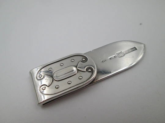 CESA 1882 money clip. Sterling silver (925). Ornate emblem on front. Italy. 1980's