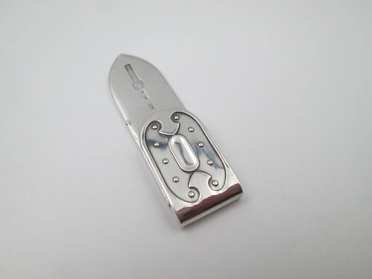 CESA 1882 money clip. Sterling silver (925). Ornate emblem on front. Italy. 1980's