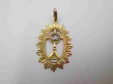Chalice openwork medal. 18 karat yellow gold and diamond. Ring. 1950