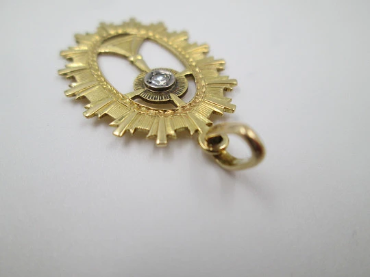 Chalice openwork medal. 18 karat yellow gold and diamond. Ring. 1950