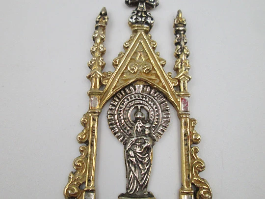 Chapel openwork medal. Virgin of the Pillar. Sterling silver and vermeil. Spain. 1970's