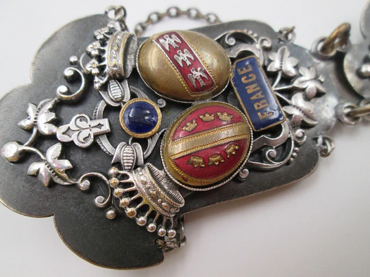 Chatelaine pocket watch. Blued metal, silver & enamels. 1871, Belt hook