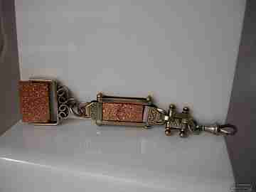 Chatelaine. Silver plated metal. 1910-1920's. Golden stones. Karabiner