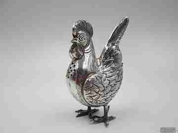 Chicken salt & pepper shaker. Sterling silver. 1950's. Spain