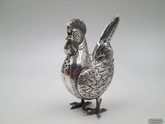 Chicken salt & pepper shaker. Sterling silver. 1950's. Spain