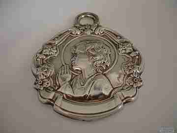 Child plaque. 1970's. Sterling silver and resin. First Communion
