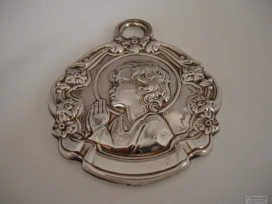 Child plaque. 1970's. Sterling silver and resin. First Communion