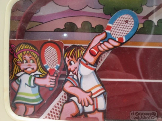 Children's money box Bullycan. Plastic & cardboard. 1970's. TV Tennis