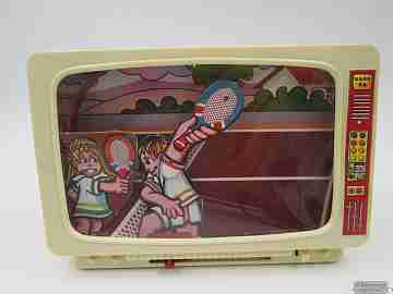 Children's money box Bullycan. Plastic & cardboard. 1970's. TV Tennis
