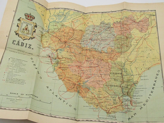 Chorographic charts. Coated fabric Cadiz map. Martin publisher. Colour. 1954