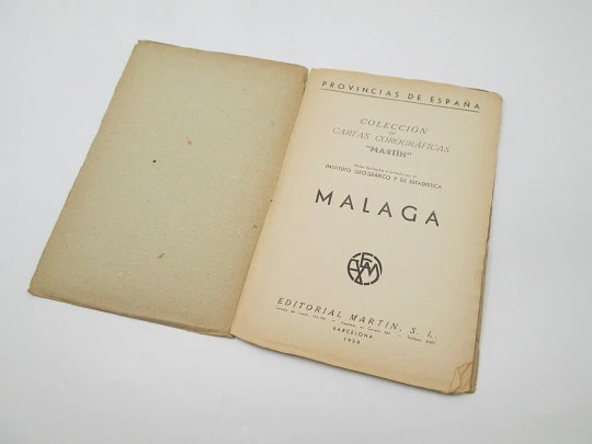 Chorographic charts. Coated fabric Malaga map. Martin publisher. 1950