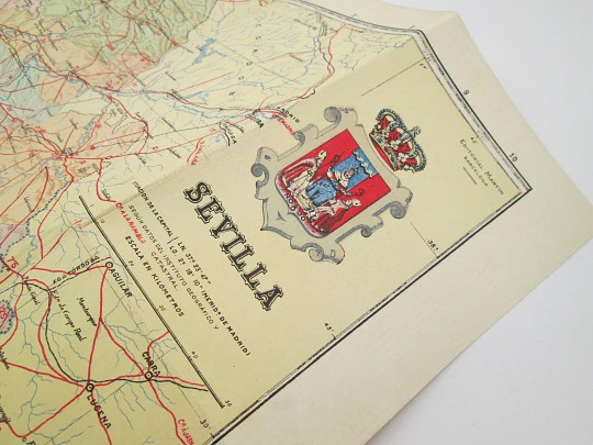 Chorographic charts. Coated fabric Sevilla map. Martin publisher. Colour. 1954