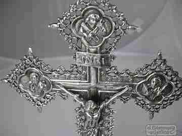 Christ Crucified with base. Four evangelists. Silver. 1980's