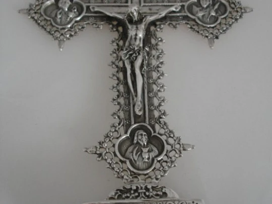 Christ Crucified with base. Four evangelists. Silver. 1980's