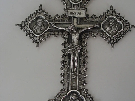 Christ Crucified with the four evangelists. Silver. 1980's