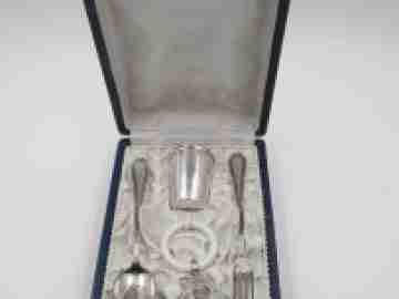 Christening set. Sterling silver. Rattle, glass and cutlery. 1980's. Spain