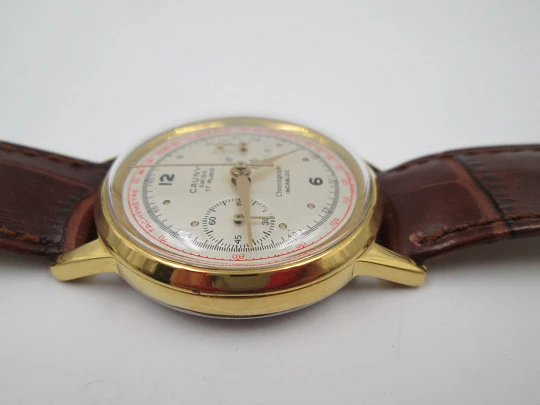 Chronograph Cauny Prima. 10 Micron gold plated. 1950's