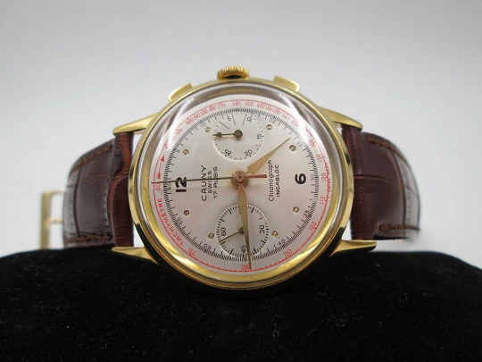 Chronograph Cauny Prima. 10 Micron gold plated. 1950's