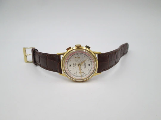 Chronograph Cauny Prima. 10 Micron gold plated. 1950's