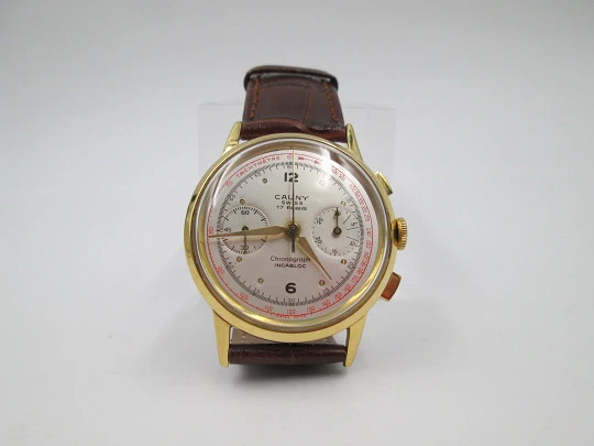 Chronograph Cauny Prima. 10 Micron gold plated. 1950's