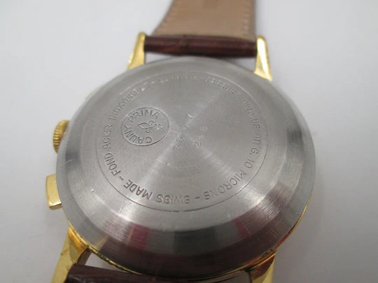 Chronograph Cauny Prima. 10 Micron gold plated. 1950's