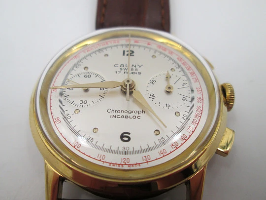 Chronograph Cauny Prima. 10 Micron gold plated. 1950's