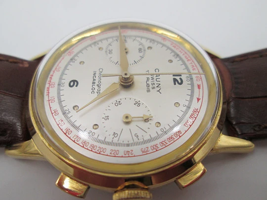 Chronograph Cauny Prima. 10 Micron gold plated. 1950's