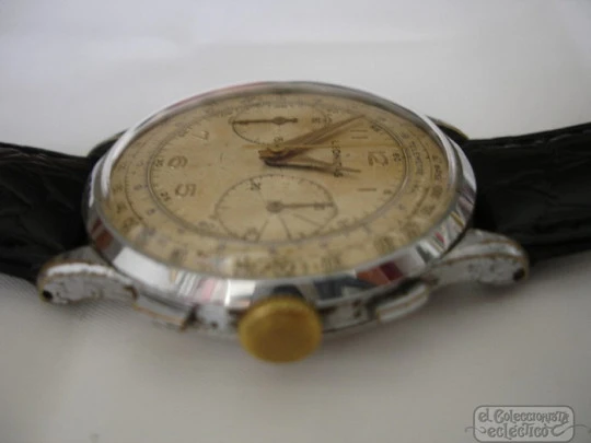 Chronograph Leonidas. 1950's. Chromed metal. Manual wind