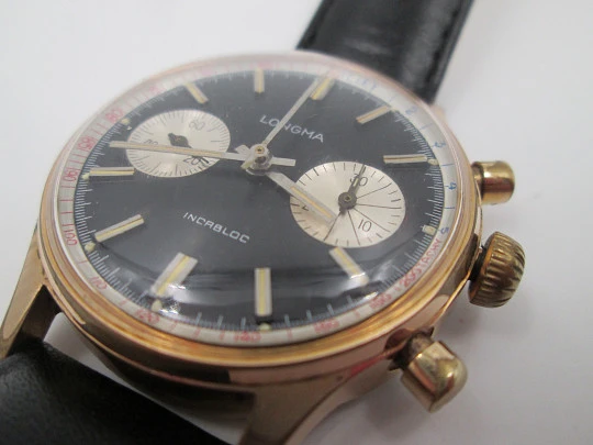 Chronograph Longma. 1970's. Gold-plated. Manual wind