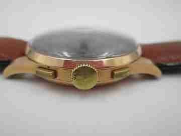 Chronographe Suisse. Black dial. 18 karat gold. Manual winding